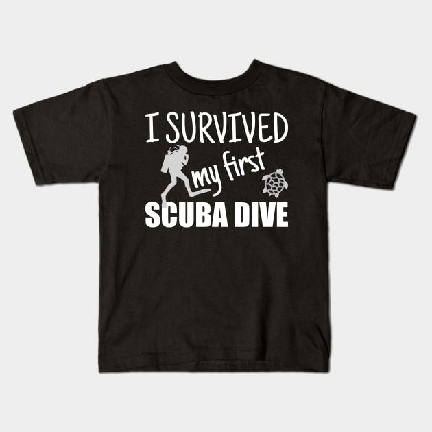 Scuba Diving Survived First Dive Kids T-Shirt by JeZeDe